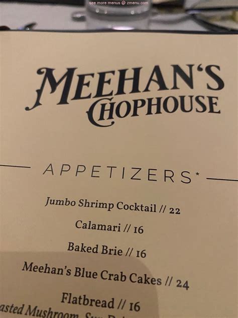 00 Oysters on The Half Shell. . Meehans chophouse menu